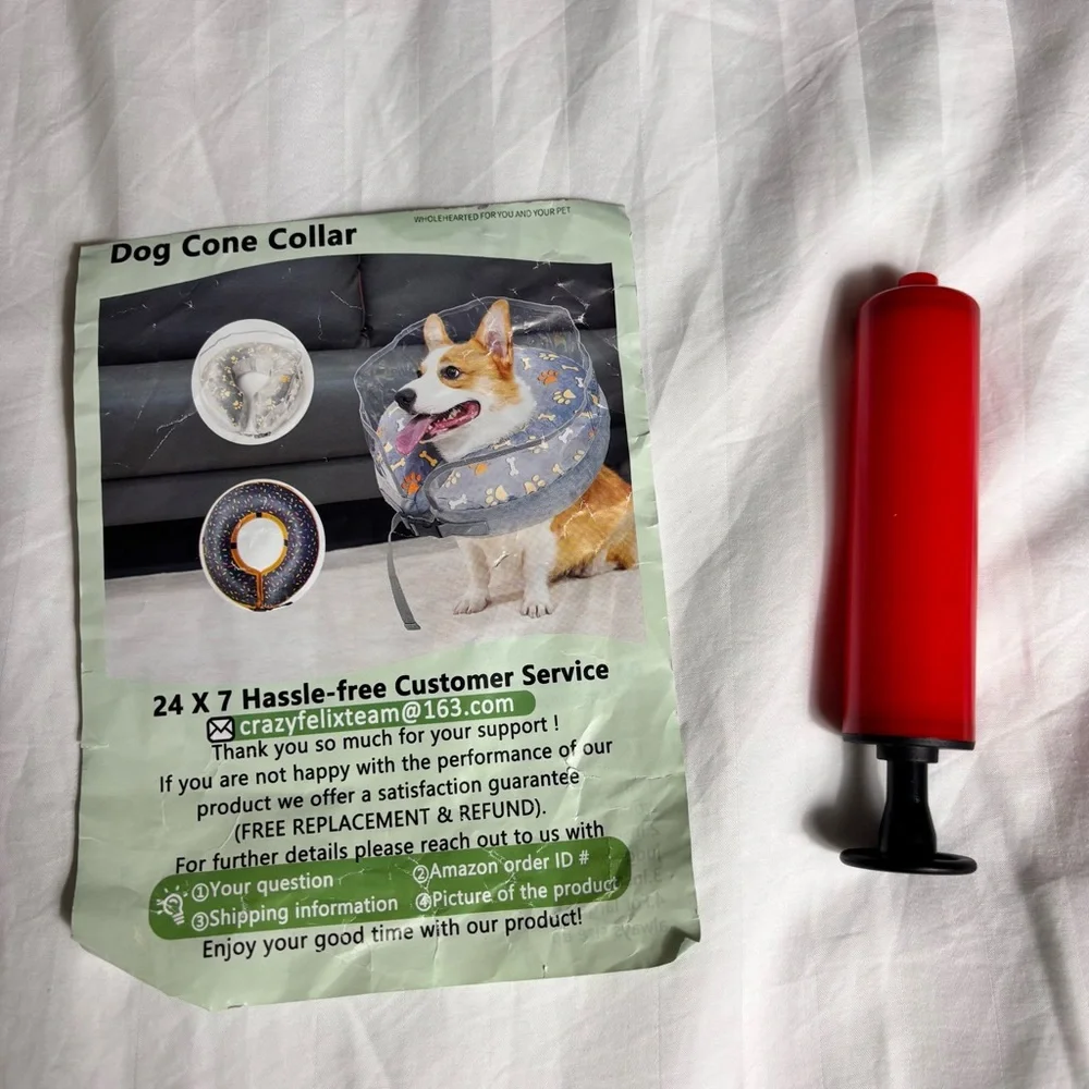 NWT Crazy Felix gray plush 2 in 1 inflatable dog cone collar size large